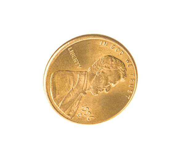 Brillante USA moneta da un centesimo su sfondo bianco — Foto Stock