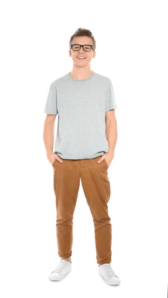 Teenager boy in casual clothes on white background — Stock Photo, Image