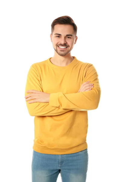 Retrato del hombre guapo posando sobre fondo blanco — Foto de Stock