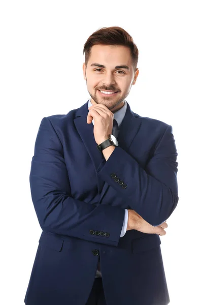 Portrait of successful businessman posing on white background — Stock Photo, Image