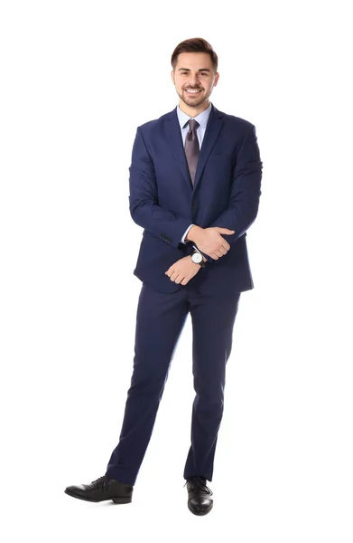 Full length portrait of businessman posing on white background — Stock Photo, Image