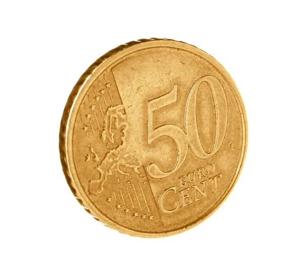 Glänzende Eurocent-Münze auf weißem Hintergrund — Stockfoto