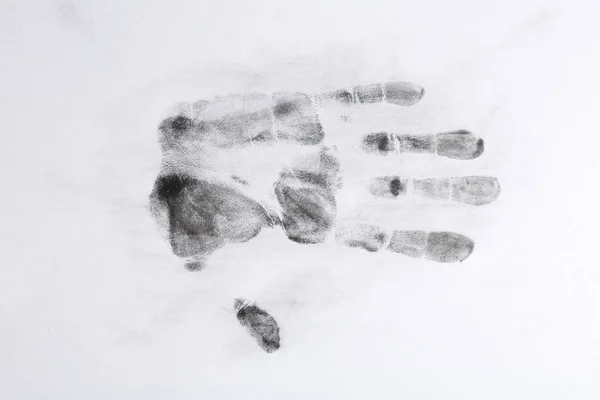 Afdrukken van hand en vingers op witte achtergrond, bovenaanzicht. Strafrechtelijk onderzoek — Stockfoto