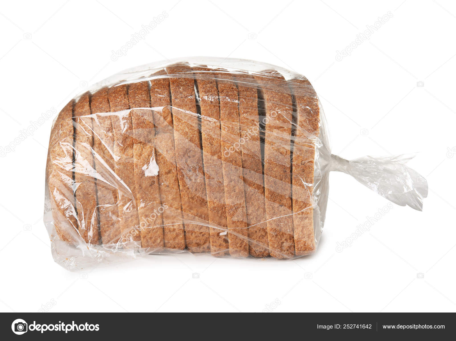 Sliced bread in plastic bag on white background Stock Photo by