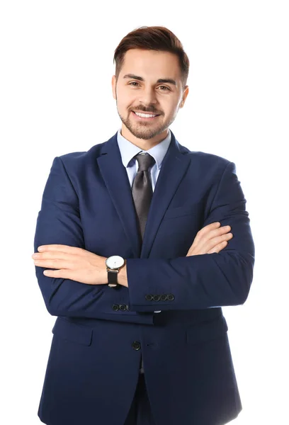 Portrait of successful businessman posing on white background — Stock Photo, Image