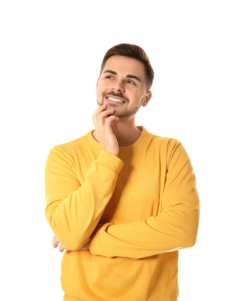 Retrato de hombre guapo feliz sobre fondo blanco — Foto de Stock