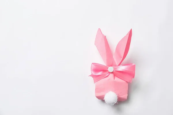 Creative Easter bunny gift bag on white background, top view — Stock Photo, Image