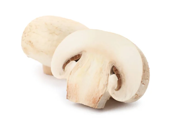 Cogumelos de champignon crus frescos sobre fundo branco — Fotografia de Stock