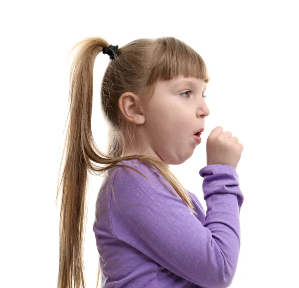 Linda niña tosiendo contra fondo blanco —  Fotos de Stock