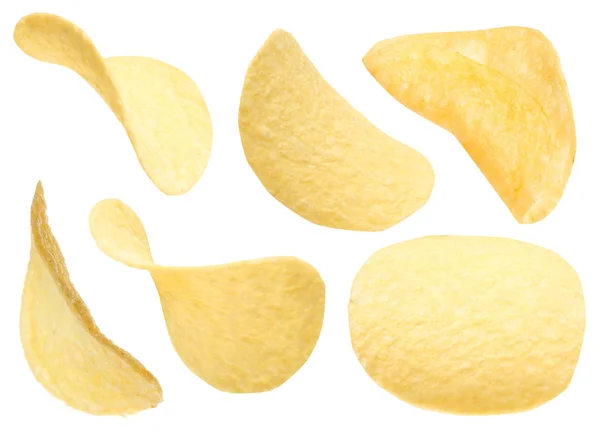 Set van gebakken knapperige chips op witte achtergrond — Stockfoto