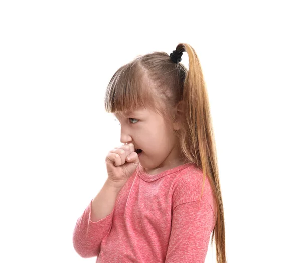 Linda niña tosiendo contra fondo blanco —  Fotos de Stock