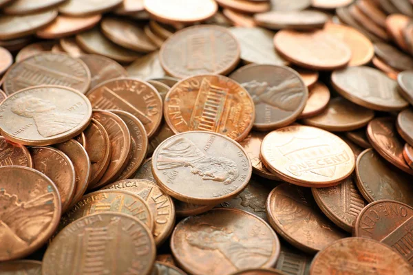 Pile of US coins as background, closeup — Stock Photo, Image