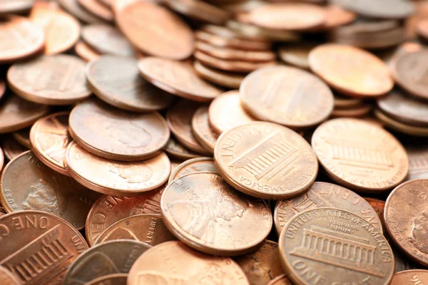 Pile of US coins as background, closeup — Stock Photo, Image