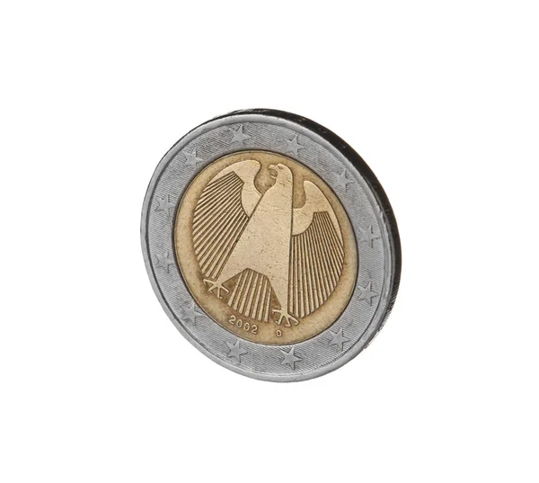 Блискучі дві монети євро на білому тлі — стокове фото