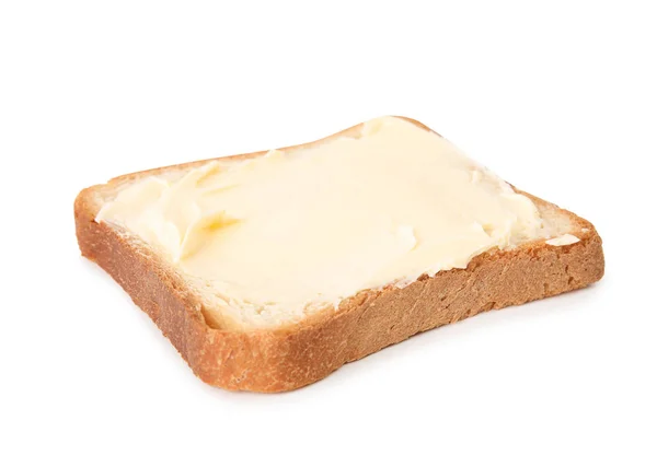 Φρέσκο ψωμί με βούτυρο σε λευκό φόντο — Φωτογραφία Αρχείου