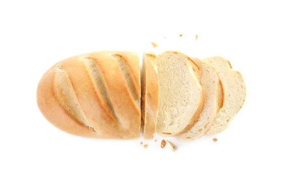 Свіжий пшеничний хліб на білому тлі, вид зверху — стокове фото