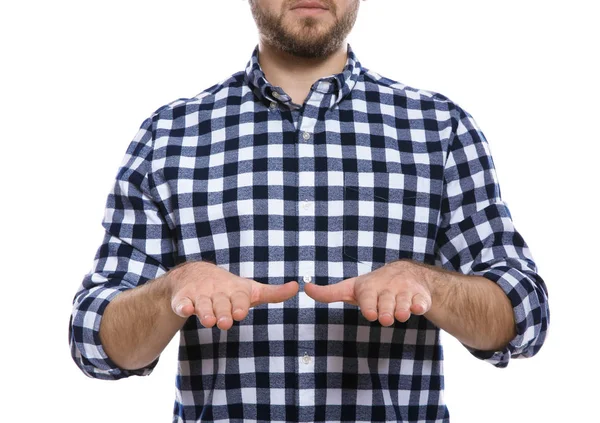 Man showing BLESS gesture in sign language on white background, closeup — Stock Photo, Image