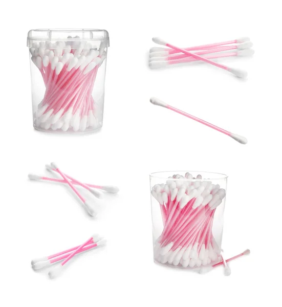 Set of clean cotton swabs on white background — Stock Photo, Image