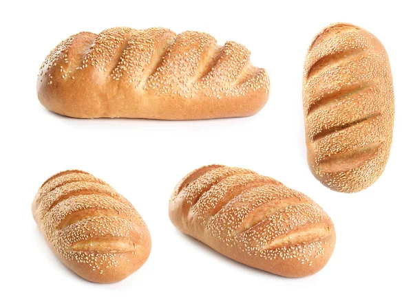 Set of fresh bread on white background — Stock Photo, Image