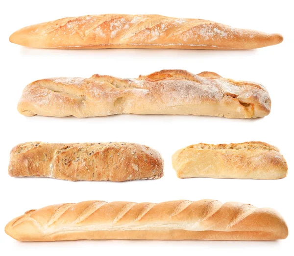 Set frisches Brot auf weißem Hintergrund — Stockfoto