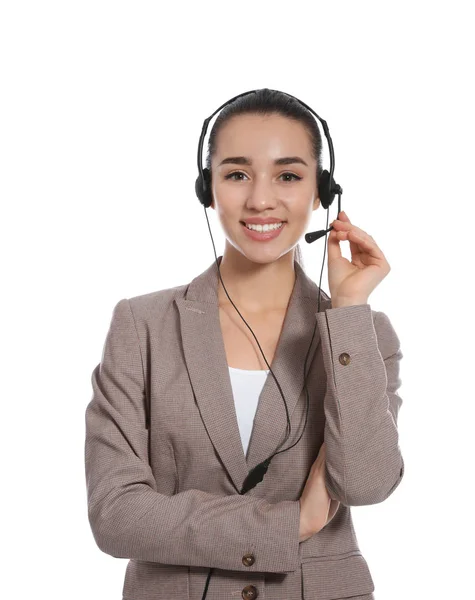 Technical support operator with headset on white background — Stock Photo, Image