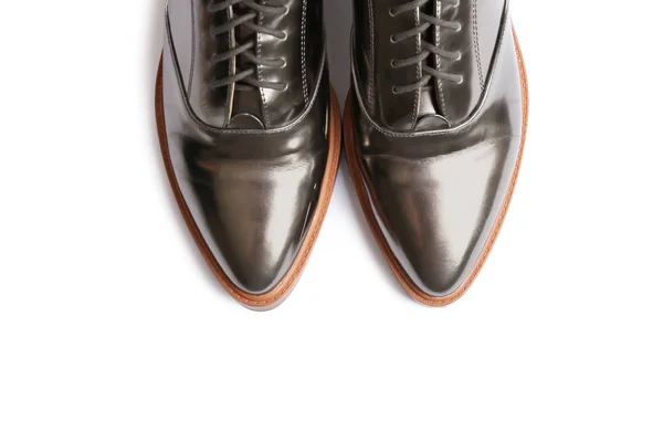 Elegant shoes on white background, top view. Stylish footwear — Stock Photo, Image