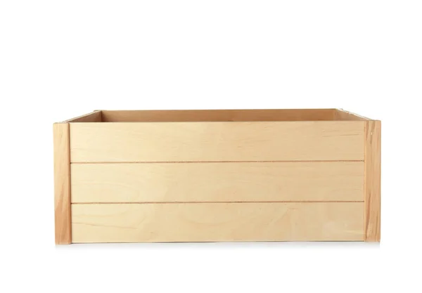 Caixa de madeira no fundo branco. Recipiente — Fotografia de Stock