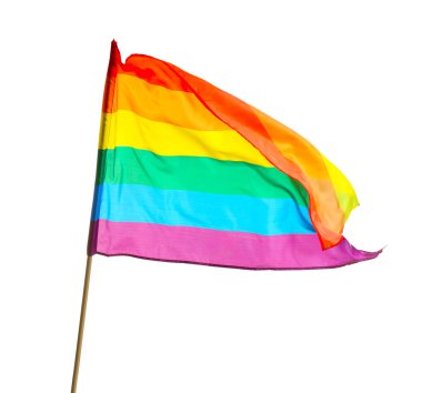 Beyaz arka planda parlak gökkuşağı gay bayrağı. LGBT topluluğu