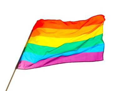 Beyaz arka planda parlak gökkuşağı gay bayrağı. LGBT topluluğu