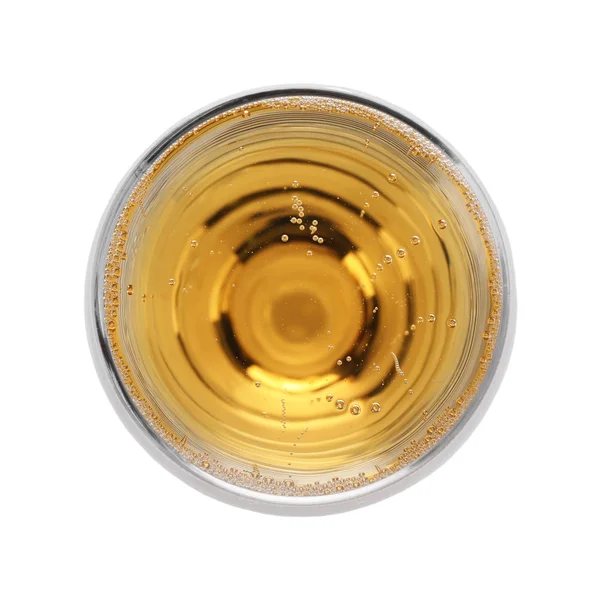 Glass of champagne on white background, top view. Festive drink — Stock Photo, Image
