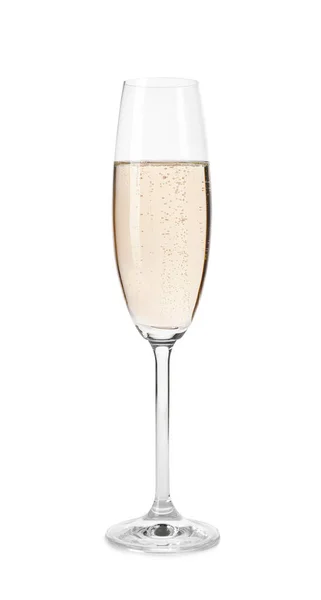Glas Champagner auf weißem Hintergrund. Festlicher Umtrunk — Stockfoto