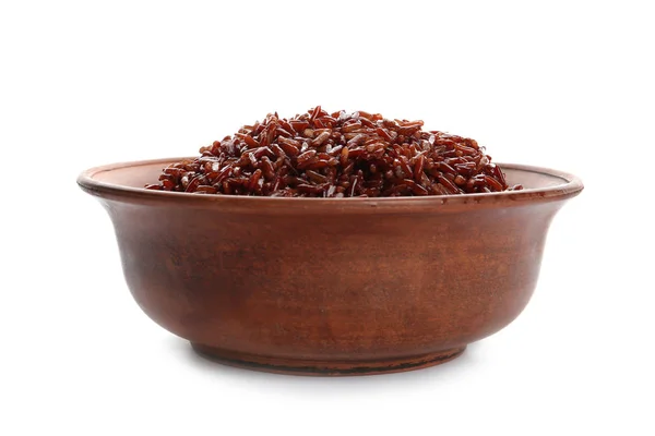 Tigela de arroz integral cozido isolado em branco — Fotografia de Stock