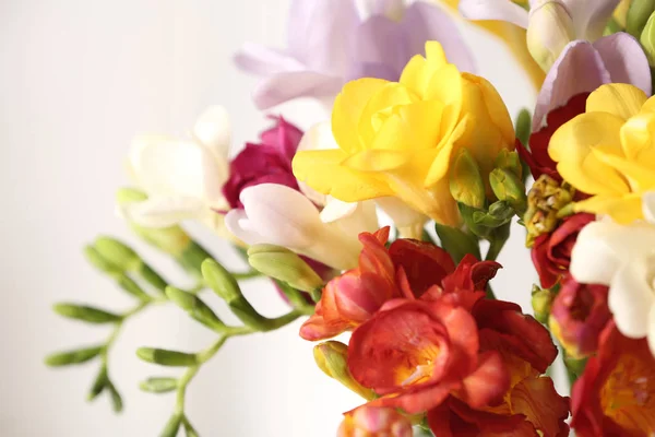 Прекрасний букет квітів весняної фрезії на світлому фоні, крупним планом — стокове фото