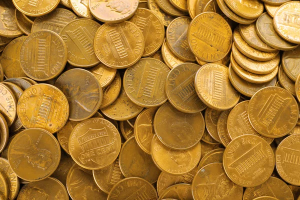 Pile of US coins as background, top view — Stock Photo, Image