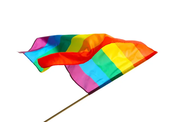 Bandera gay arco iris brillante sobre fondo blanco. Comunidad LGBT — Foto de Stock