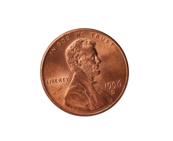 Stati Uniti moneta da un centesimo su sfondo bianco — Foto Stock