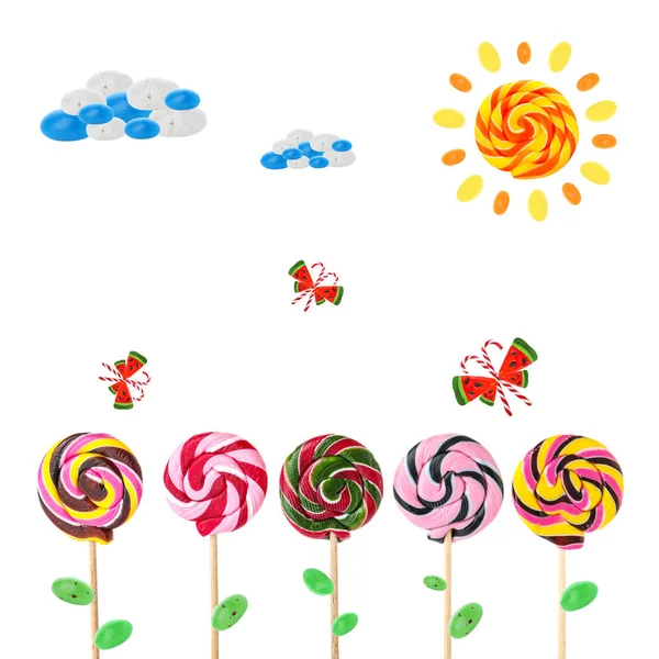 Imagem feita de doces coloridos no fundo branco — Fotografia de Stock