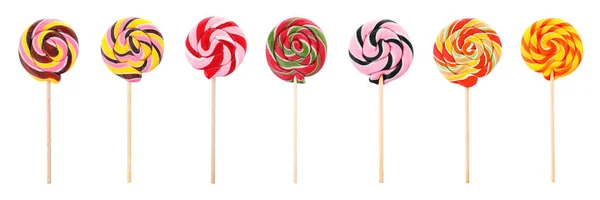 Set di caramelle aromatizzate alla frutta colorate su sfondo bianco — Foto Stock