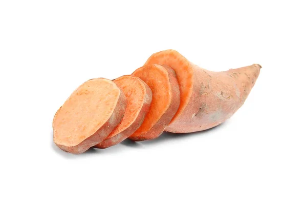 Cut ripe sweet potato on white background — Stock Photo, Image