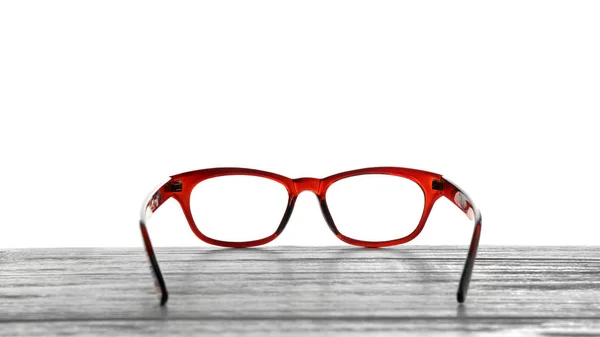 Glasses on wooden table against white background. Ophthalmologist consultation — Stock Photo, Image