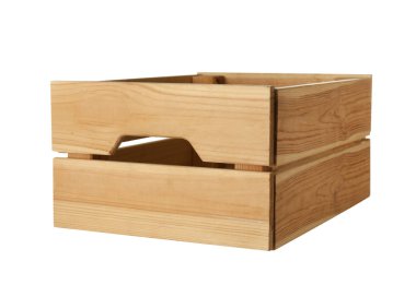 Beyaz arka planda ahşap kasa. Kargo konteyner