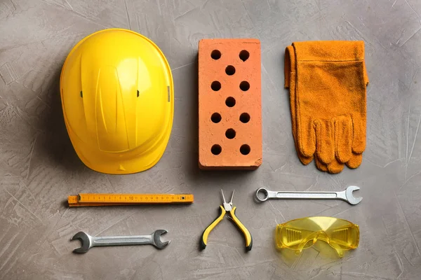 Flat lay composition with different construction tools on color background — Stock Photo, Image