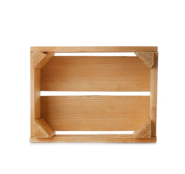 Caixa de madeira no fundo branco, vista superior. Recipiente — Fotografia de Stock