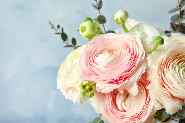 Belle printemps ranunculus fleurs sur fond de couleur, gros plan. Espace pour le texte — Photo