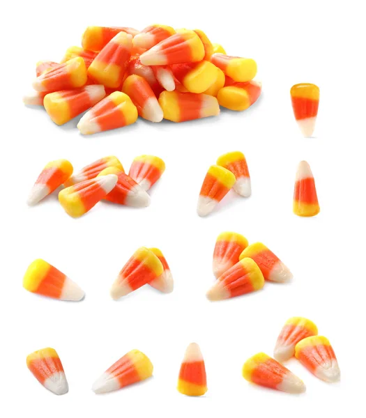 Conjunto de callos de caramelo de colores para la fiesta de Halloween sobre fondo blanco — Foto de Stock