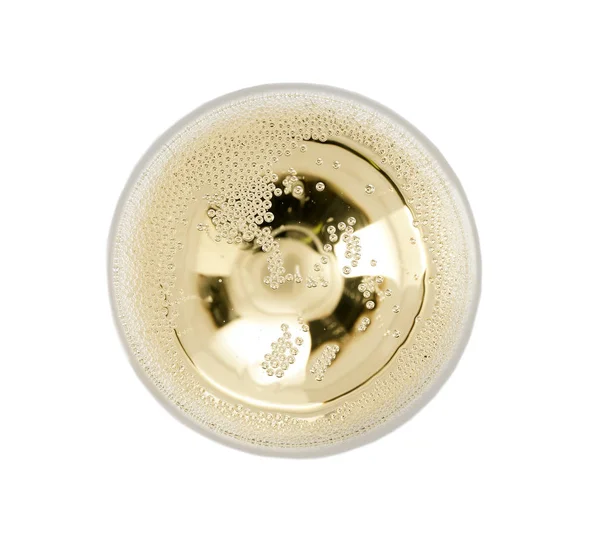 Glas Champagner auf weißem Hintergrund, Draufsicht. Festlicher Umtrunk — Stockfoto