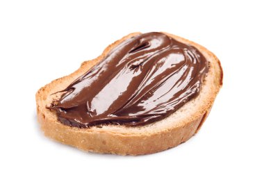 Beyaz üzerinde izole lezzetli çikolata krem ile ekmek
