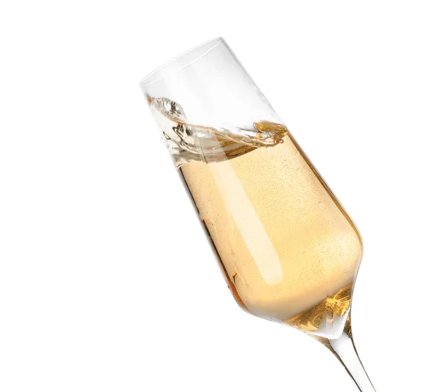 Bicchiere di champagne su sfondo bianco. Bevanda festiva — Foto Stock