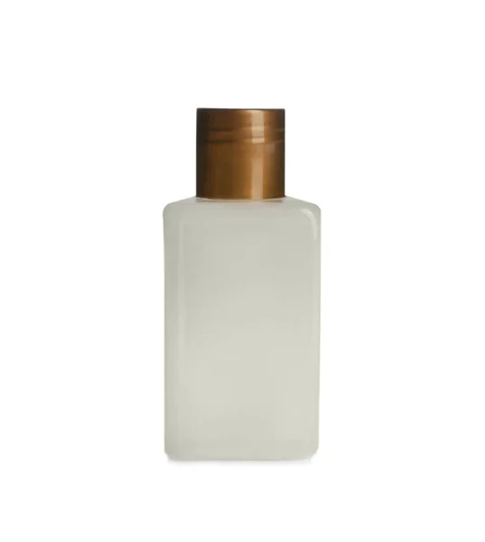 Mini butelka z produktem kosmetycznym na białym tle. Udogodnienia w hotelu — Zdjęcie stockowe