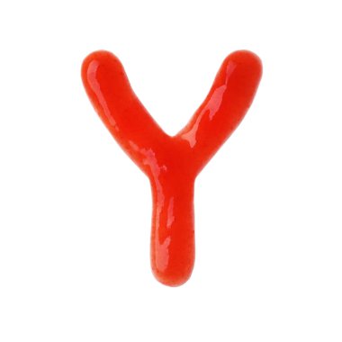 Harf Y beyaz arka planda kırmızı sos ile yazılmış